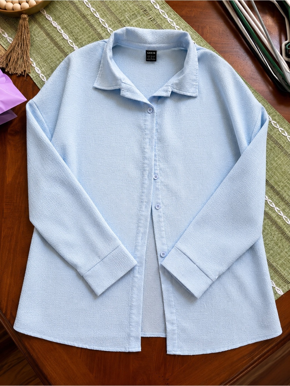 SHEIN Light Blue Women's Swim Coverup Button-Up